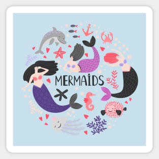 Mermaids doodle ocean animals Sticker